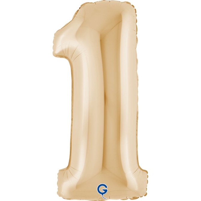 Palloncino gigante in lamina di elio - Numero 1 Bianco Oro 100 cm 