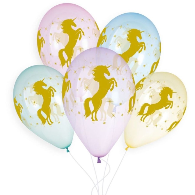 5 palloncini Unicorno Oro 33cm 