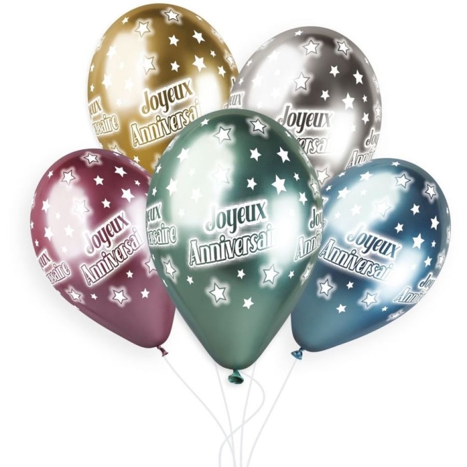 5 Palloncini Joyeux Anniversaire Cromati 33cm 