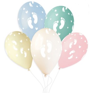 6 palloncini a forma di impronte di piedini di neonato color pastello, �33 cm