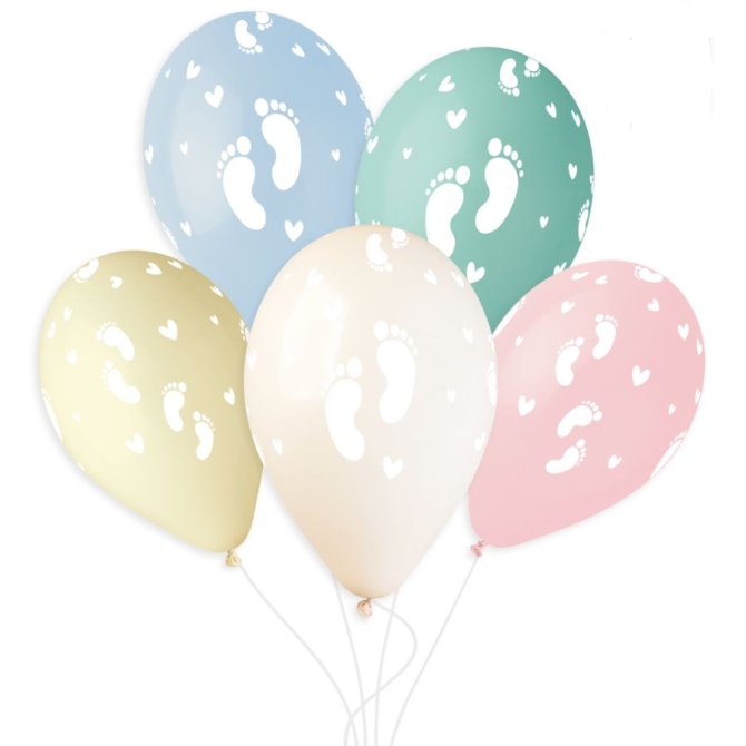6 palloncini a forma di impronte di piedini di neonato color pastello,  �33 cm 