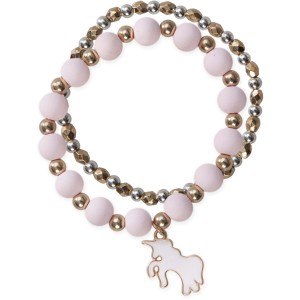 Set di 2 braccialetti di perline Unicorno rosa