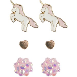 Set di 3 paia di orecchini Unicorno rosa/oro