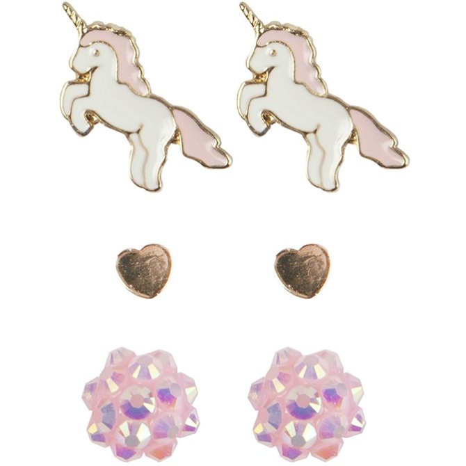 Set di 3 paia di orecchini Unicorno rosa / oro 
