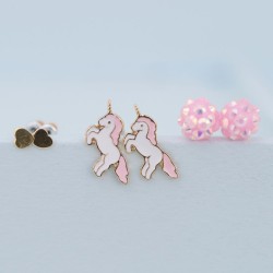 Set di 3 paia di orecchini Unicorno rosa / oro. n1