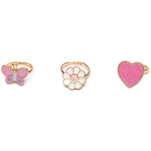 Set di 3 anelli Farfalla/Fiore/Cuore Rosa