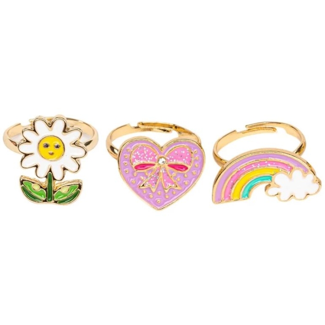 Set di 3 anelli arcobaleno / cuore / fiori 