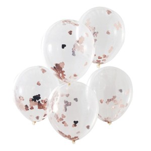 5 Palloncini Coriandoli - Cuori Rose Gold