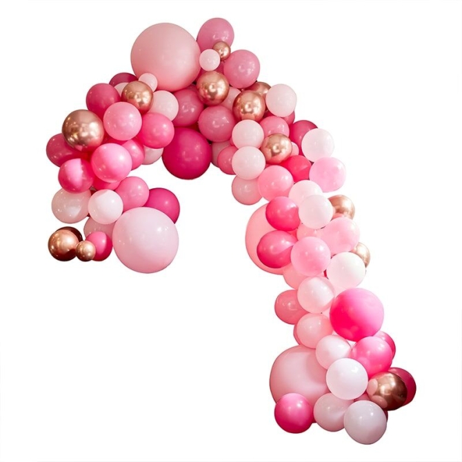 Kit arco deluxe da 200 palloncini - Oro rosa metallizzato / rosa 