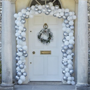 Kit arco palloncini di Natale - Fiocchi di neve e argento