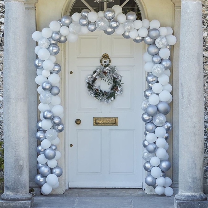 Kit arco palloncini di Natale - Fiocchi di neve e argento 