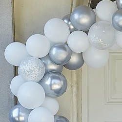 Kit arco palloncini di Natale - Fiocchi di neve e argento. n1