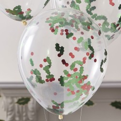 5 palloncini con coriandoli - Agrifoglio di Natale. n1