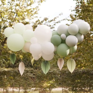 Ghirlanda di Palloncini con foglie a ventaglio - Verde salvia e crema