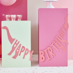 Ghirlanda Happy Birthday Dinosauri - Rosa. n1