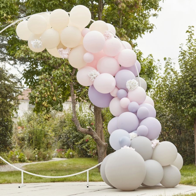 75 Kit arco di palloncini di lusso - Grigio,  rosa e lilla con ortensie 