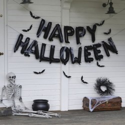 Kit ghirlanda di palloncini Happy Halloween con pipistrello e ragnatela. n1