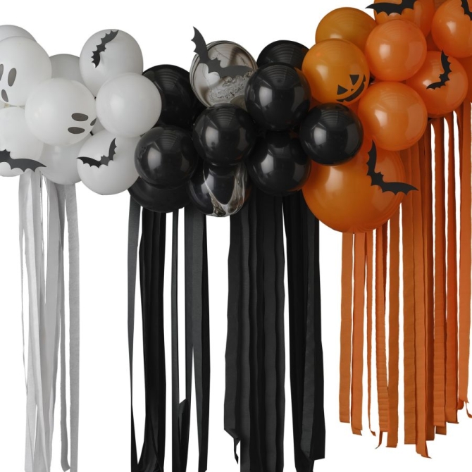 Kit arco di palloncini di Halloween da 50 palloncini  +  striscioni - Fantasmi,  zucche 