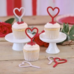 6 cupcake toppers a forma di cuore in legno. n°1