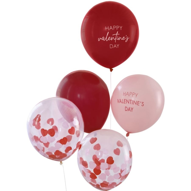 5 Palloncini di Happy Valentine s Day rossi e rosa 
