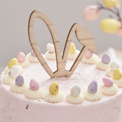 Decorazione per torta con orecchie di coniglio in legno. n1