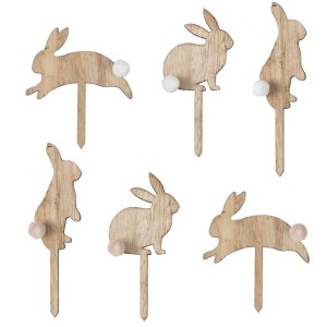 6 toppers per cupcake a forma di coniglio in legno
