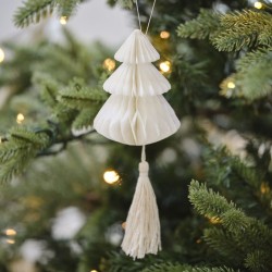 4 alberi di Natale bianchi con nappe da appendere - Nido d ape. n2