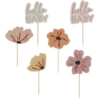 Contiene : 1 x 12 Cupcakes Toppers Hello Baby Floreale