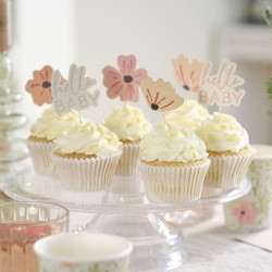 12 Cupcakes Toppers Hello Baby Floreale. n°1