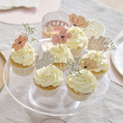 12 Cupcakes Toppers Hello Baby Floreale. n2
