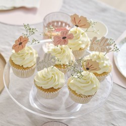 12 Cupcakes Toppers Hello Baby Floreale. n°2