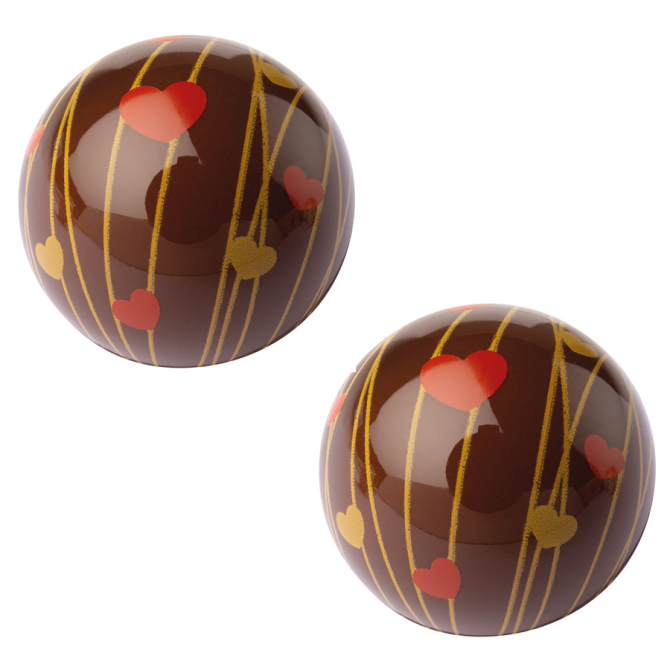 2 sfere 3D a cuore cavo ( 2, 7 cm) - Cioccolato fondente 