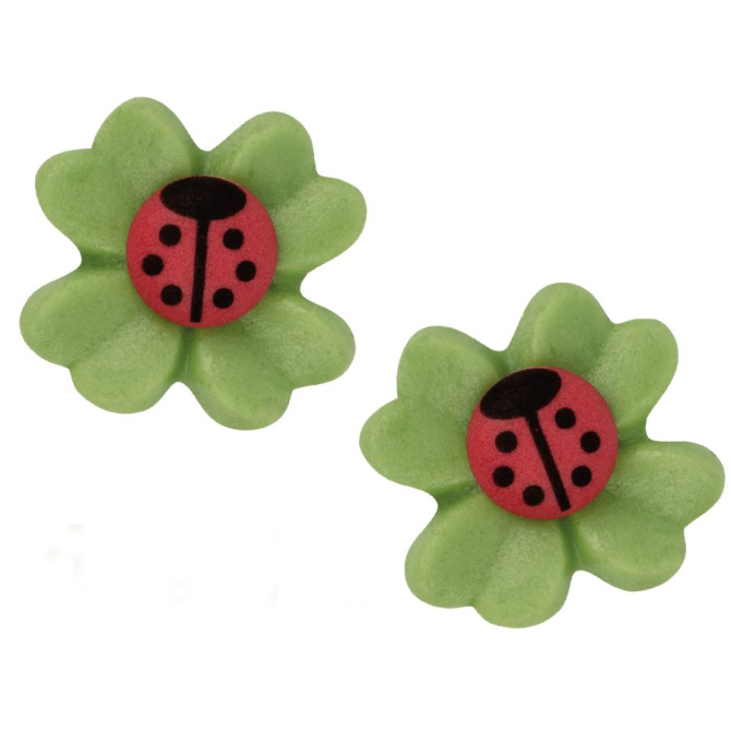 2 Quadrifogli con coccinella ( 2, 8 cm) Pasta di mandorle e zucchero 