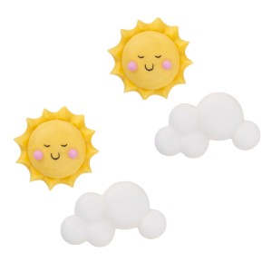 4 Decorazioni di Zucchero - 2 Soli e 2 Nuvole