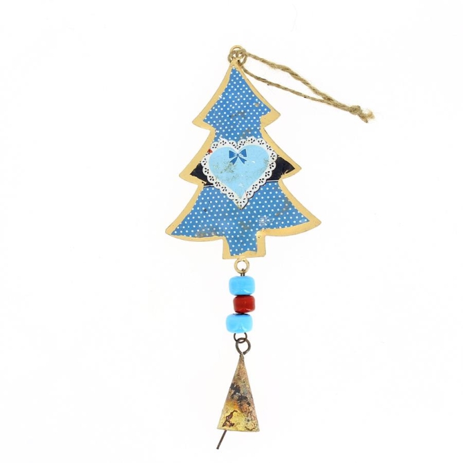 Decorazione da appendere Abete con Motivi e Campanellino N4 (19 cm) - Metallo 