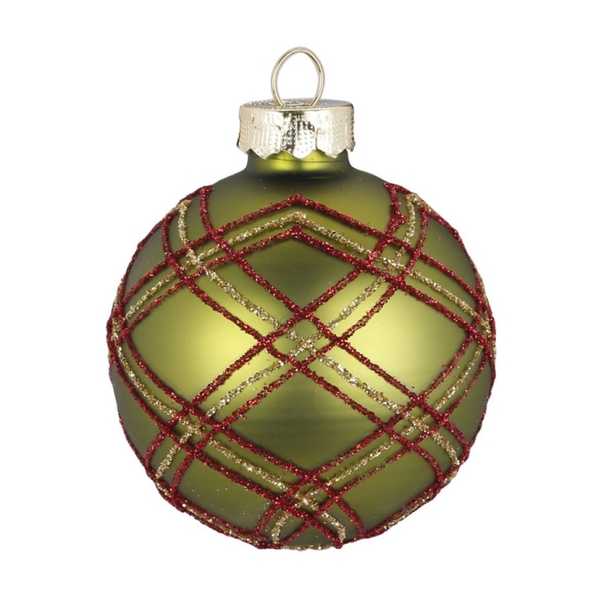 Palla di Natale Tartan verde (6 cm) - Vetro 