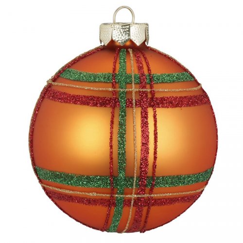 Palla di Natale Tartan Arancione (6 cm) - Vetro 