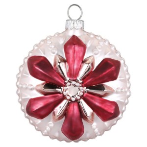 Palla di Natale Fiocco di neve con Fiore Rosa Bijou (8 cm) - Vetro