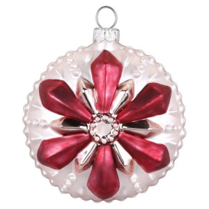 Palla di Natale Fiocco di neve con Fiore Rosa Bijou (8 cm) - Vetro