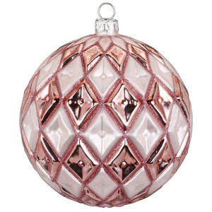 Palla di Natale a Rombi Rosa Bijou (10 cm) - Vetro