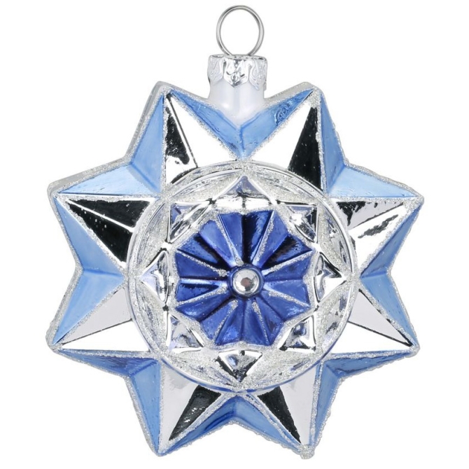 Palla di Natale con Stelle Blu Bijou (8 cm) - Vetro 