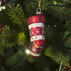 Addobbo Natalizio Calza di Natale con Fiocchi di Neve (10 cm) - Vetro. n°1