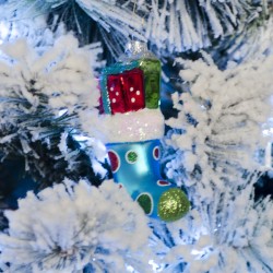 2 Addobbi Natalizi Calze di Natale  Pois / Fiocchi di Neve (11 cm) - Vetro. n1