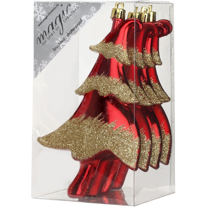 4 Addobbi Natalizi Albero di Natale Rosso / Oro (14 cm) - Plastica 