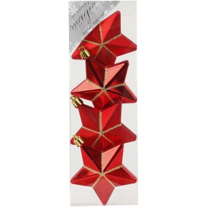 4 Addobbi Natalizi Stelle 3D Rosso/Oro (7,5 cm) - Plastica