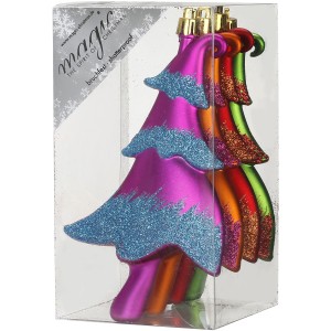 4 Addobbi Natalizi Alberi di Natale Multicolore (14 cm) - Plastica