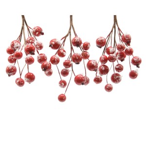 3 Rami di Bacche Rosse Innevati (14 cm)