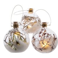 Palla di Natale con Luci a LED Natura Innevata (10 cm) - Vetro