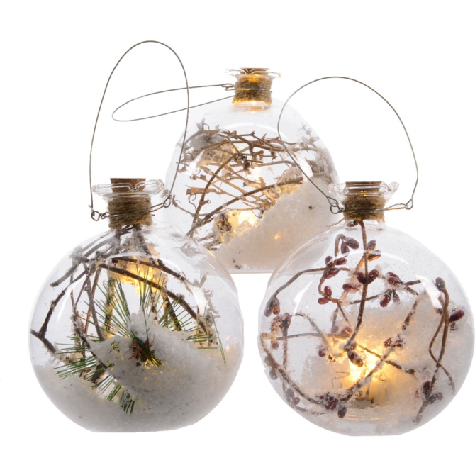 Palla di Natale con Luci a LED Natura Innevata (10 cm) - Vetro 