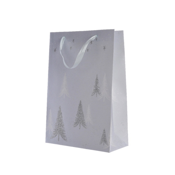 Gift Bag Grande Alberi di Natale Argentati / Cielo Stellato (42 cm) 